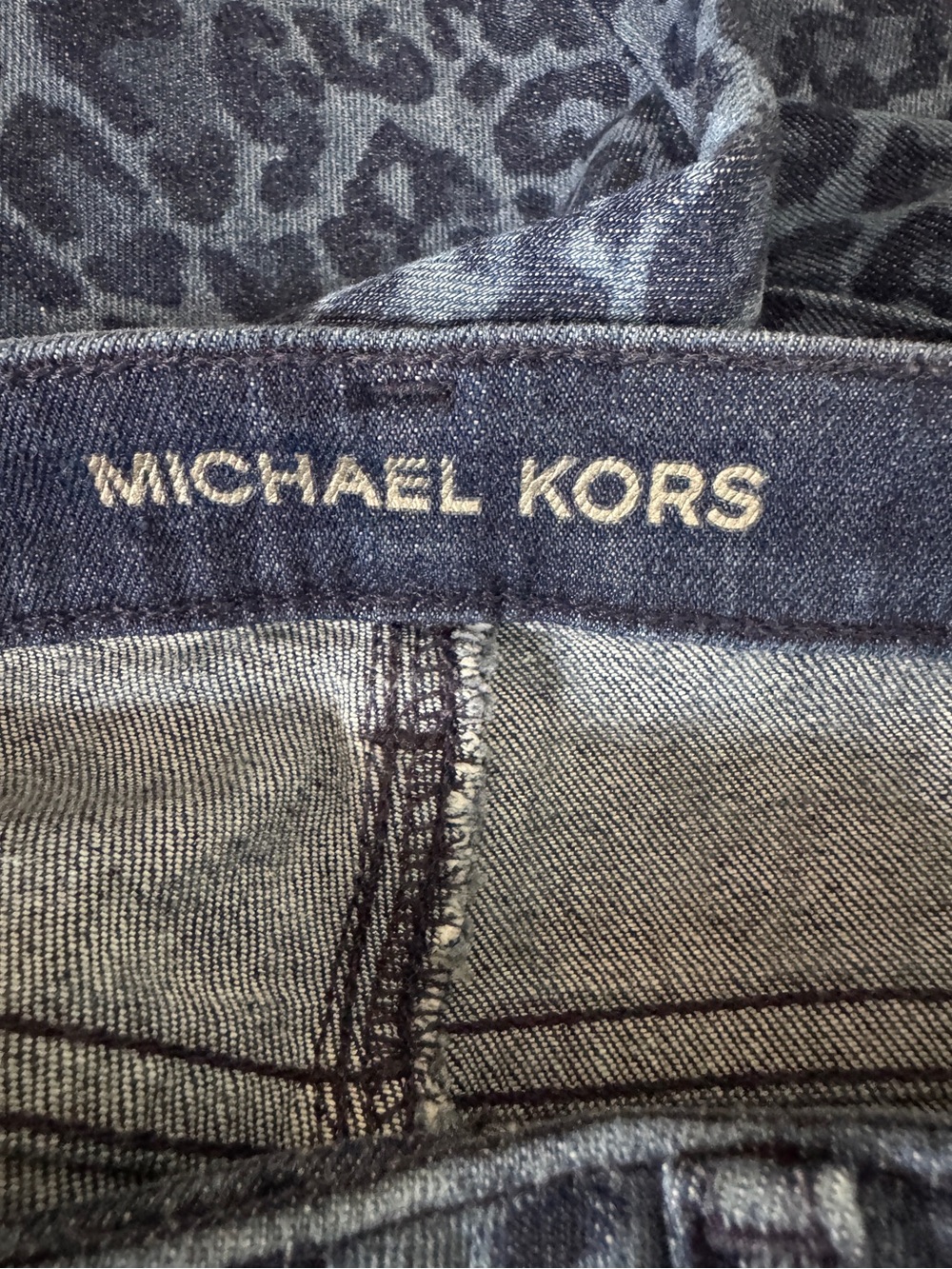 WJ89 {Michael Kors} Blue Cheetah Print High Rise Skinny Denim Jeans - Picture 3 of 5